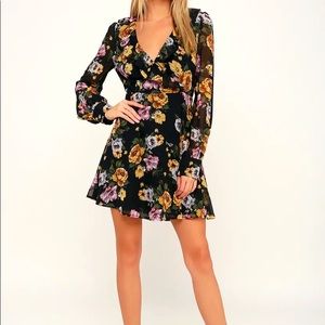Lulu’s Love Abound Black Floral Print Dress